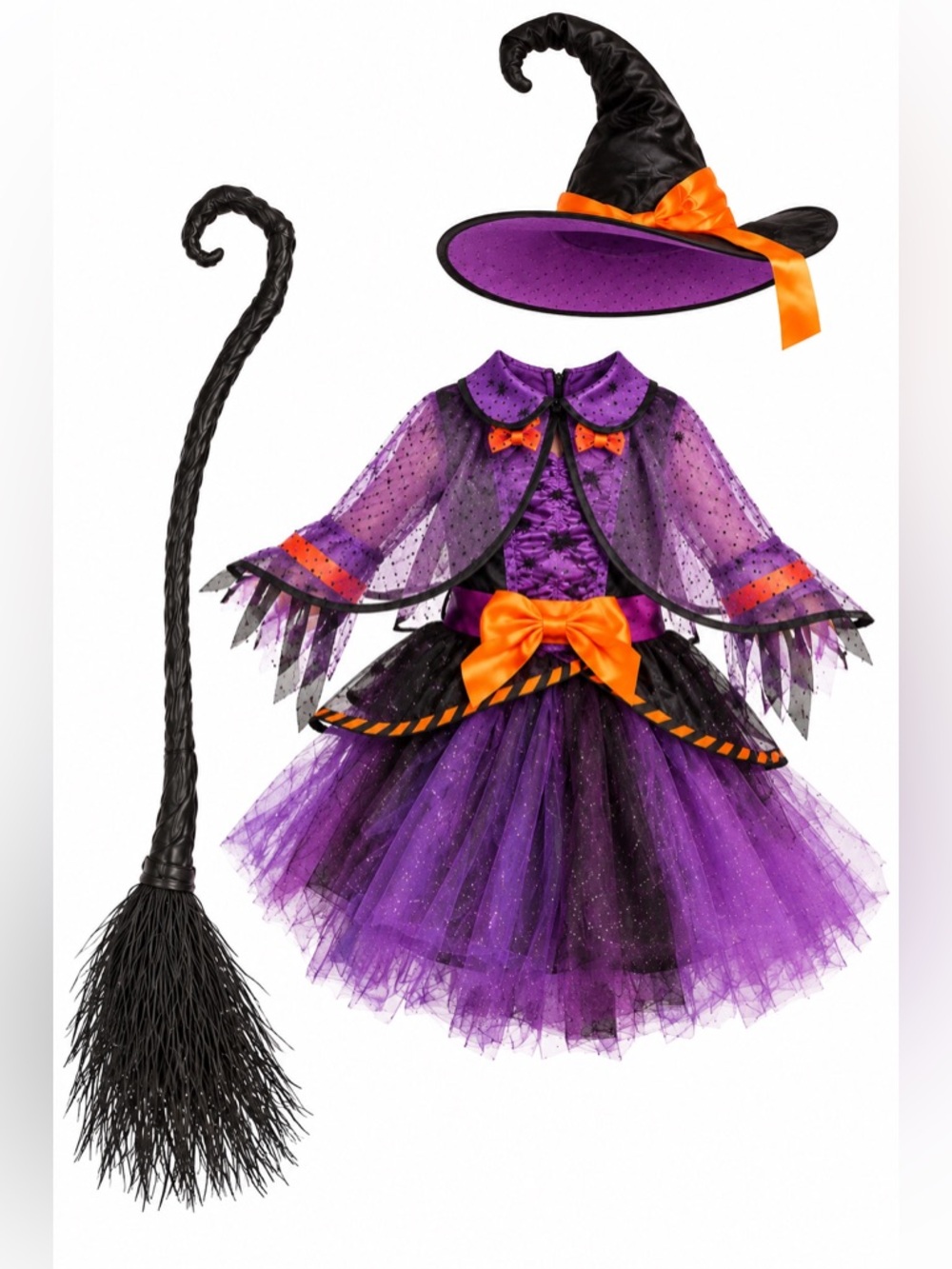 Spooktacular Creations Kids Purple & Orange Witch Costume with Hat & Broom